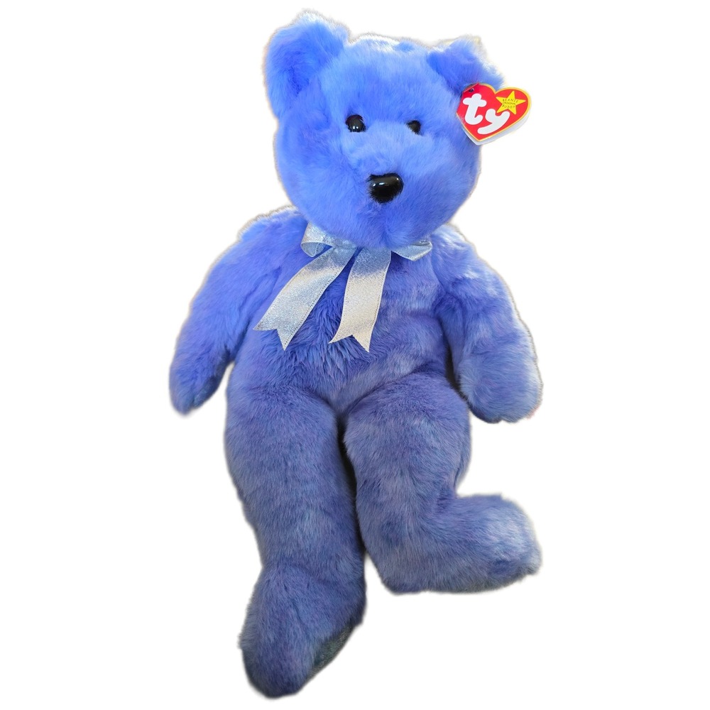 Ty‎ Beanie Buddies Clubby II Blue Bear Plush Silver Ribbon Collectible 1999